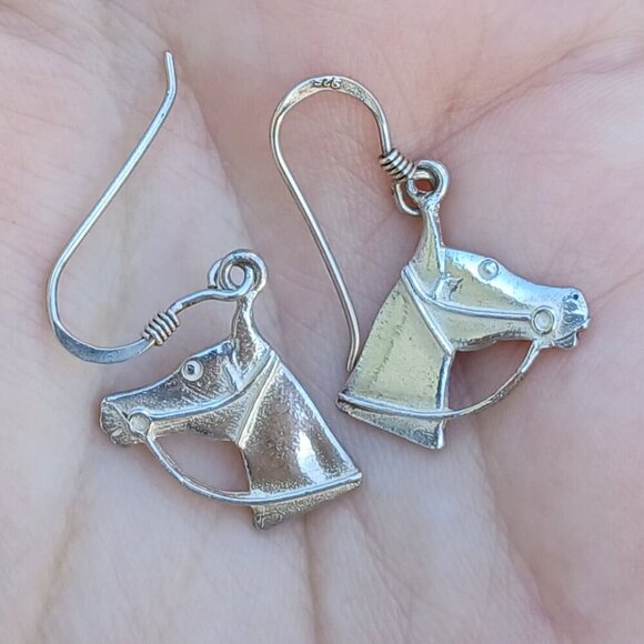 Sterling Silver Hook Horse Head Profile Earrings - Picture 4 of 7